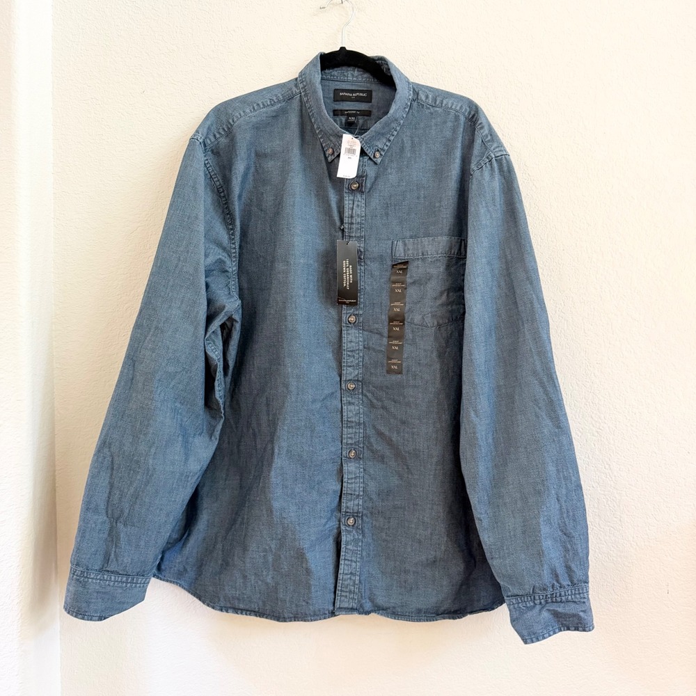 Banana Republic Mens XXL Slim Untucked Fit Organic Cotton Button Down Shirt Blue